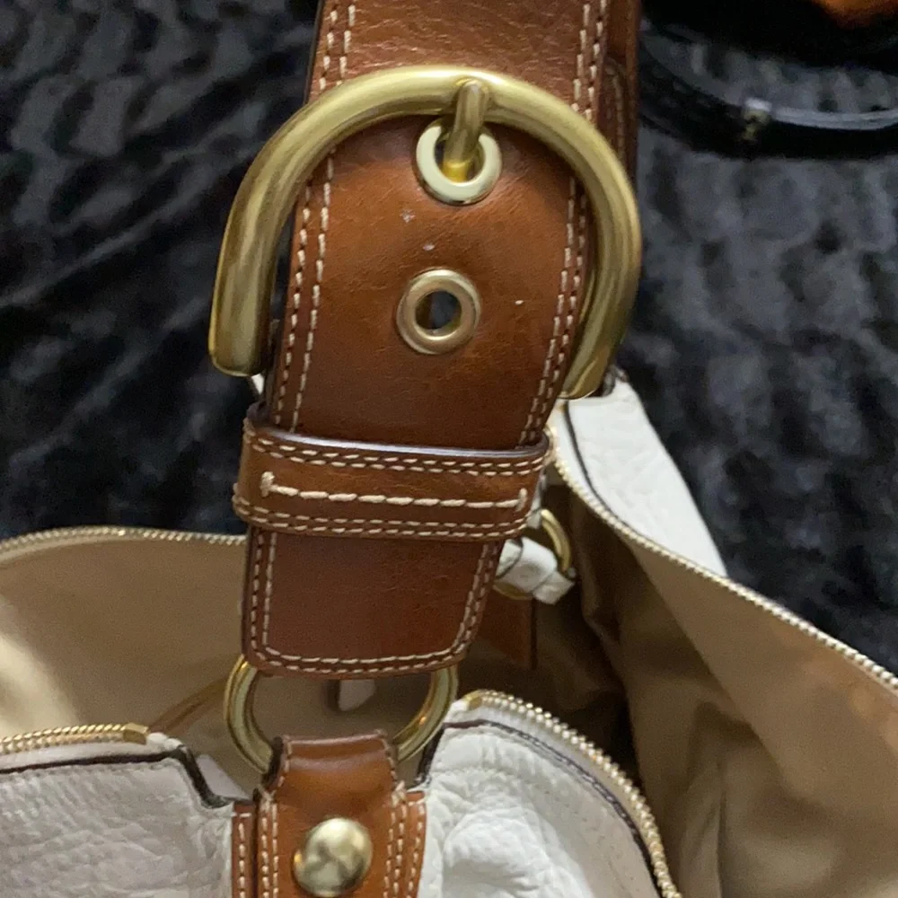Women’s Cream Leather Hobo Bag with Brown Strap